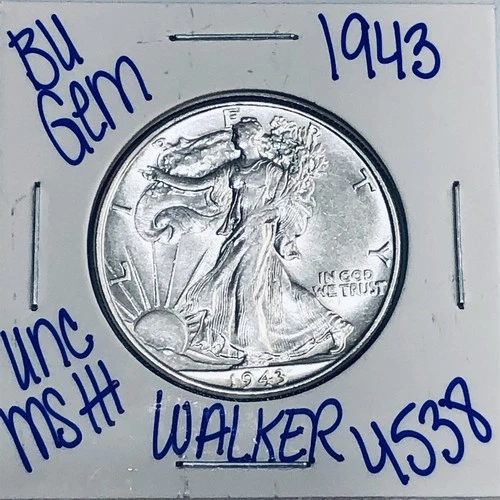 1943 BU UNCIRCULATED WALKING LIBERTY SILVER HALF DOLLAR AUTHENTIC U.S. MINT 4538