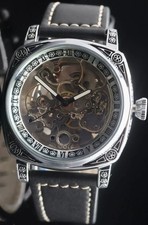 CAROTIF - AUTOMATICO - OROLOGIO - NERO - PELLE - VINTAGE - STYLE - NUOVO - 42X42MM