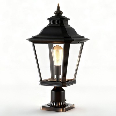 Post Light Outdoor 21'' Vintage Black Metal Lamp with Clear Glass Shade Fixture