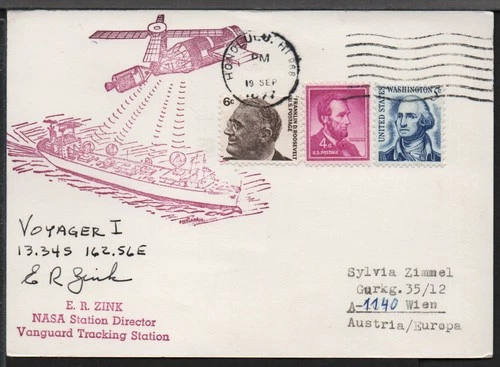 ✔️ USA RARE POSTCARD VOYAGER I signed by E. R. Zink, director of NASA