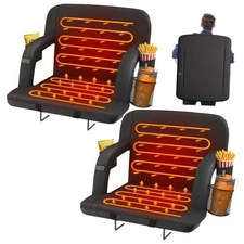  2pcs Dual-Sided Heated Stadium Seats for Bleachers with Back 23" Black