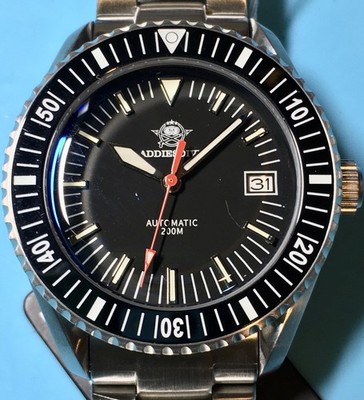 ADDIESDIVE AUTOMATIC BLACK DIVER SEIKO TMI NH35 BLUE AR COATED SAPPHIRE BGW9 LUM