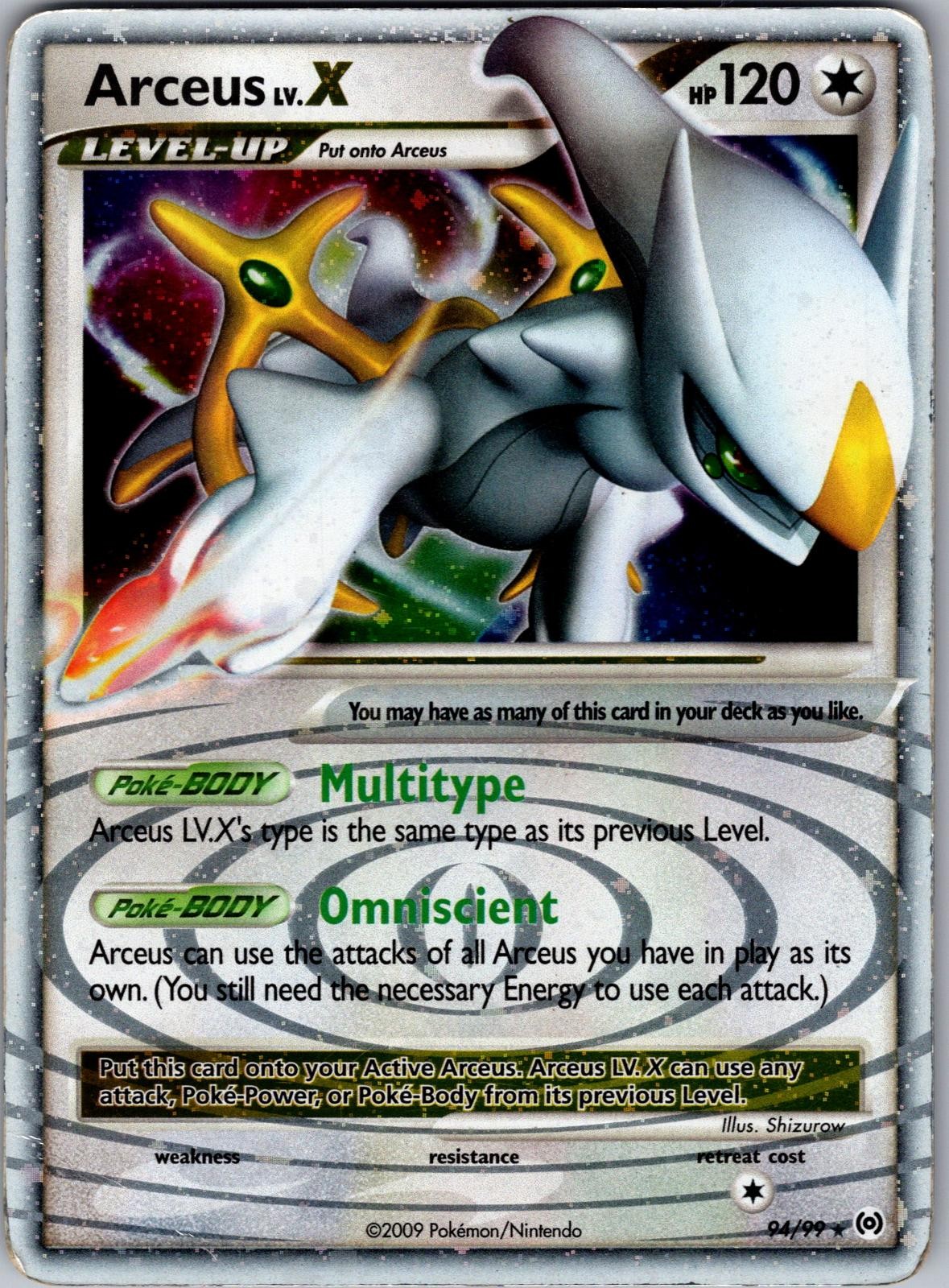 Arceus Lv.X 94/99 Holo Ultra Rare Arceus Pokemon Heavily Played