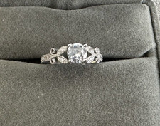 Sterling Silver CZ Solitaire W/Accents Floral Ring Sz 6