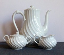 HAVILAND LIMOGES TORSE BLANC 3TLG KAFFEEKERN KANNE + ZUCKERDOSE + MILCHKÄNNCHEN