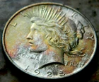 🌈BU.1925 p $1 PEACE Silver Dollar🌈Rainbow naturally toned.