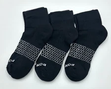 3 Pairs BOMBAS Women's Solid Quarter Socks Honeycomb Cushion Size M 8-10.5 black