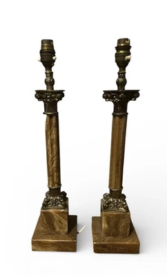 A pair of Large vintage 20th century Brass &onyx Classical column table lamps - Image 1 of 4