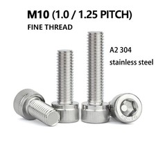 M10x1 M10x1.25 Fine Thread Socket Cap Screw Allen Bolt A2 Stainless Steel DIN912