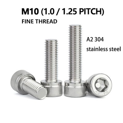 M10x1 M10x1.25 Fine Thread Socket Cap Screw Allen Bolt A2 Stainless Steel DIN912