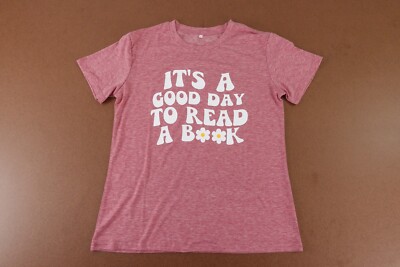 Women's Size Medium Red Heather It's A Good Day To Read A Book Graphic Tee New