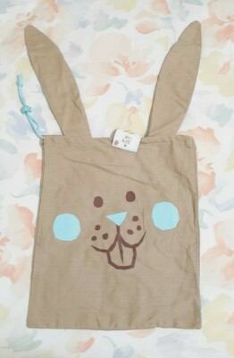 2 Pack Brown Khaki Blue Bunny Rabbit Drawstring Gift Sack Ears Easter Egg Hunt