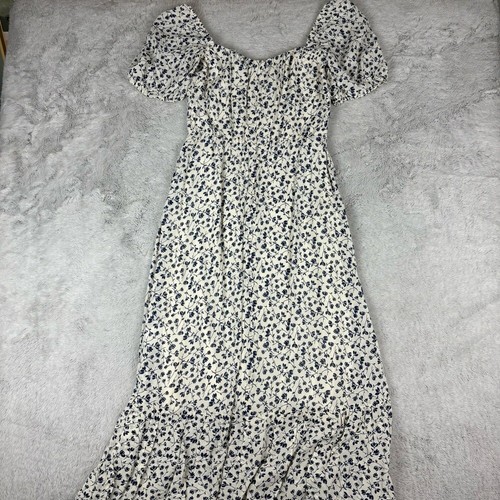 Reformation Hannah Midi Dress Puff Sleeve Off Shoulder Floral Cottage Prairie 10 - Imagen 8 de 10