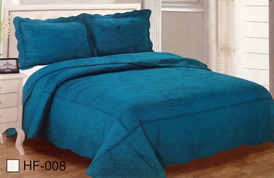 100% Cotton Quilt Bedspread Queen Size 3Pcs Reversible Embroidered 90 X100  6lbs