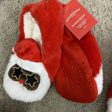 SANTA SLIPPERS Wondershop Adult Red Christmas Holiday Soft Slip On 5-7 or 8-10