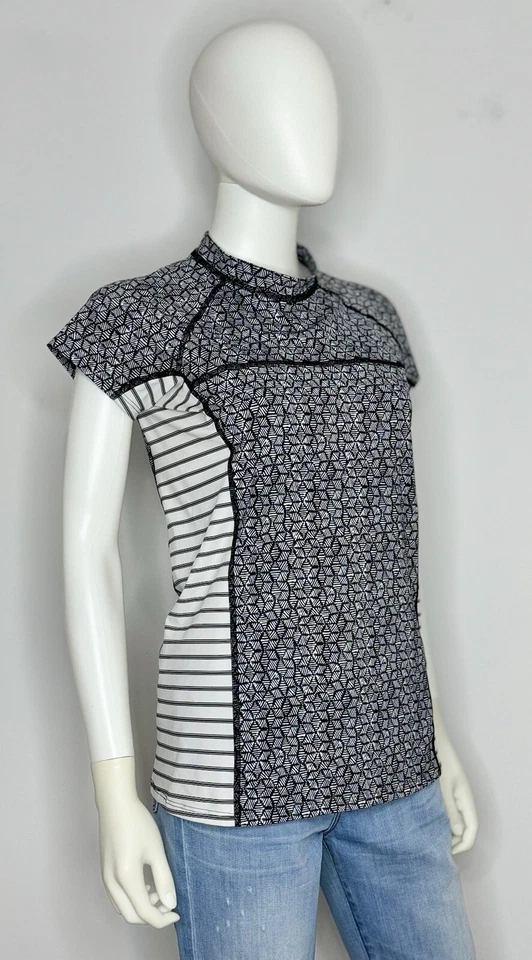 Patagonia Micro Swell Womens Rash Guard M Black White Short Sleeve Swim Top - Image 2 of 4