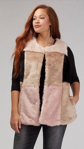 Color Blocked Faux Fur Vest - Size 