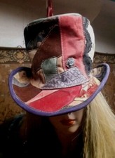 Steampunk Top Hat Leather Patchwork Gothic Dickins Victorian Handmade USA Sz M