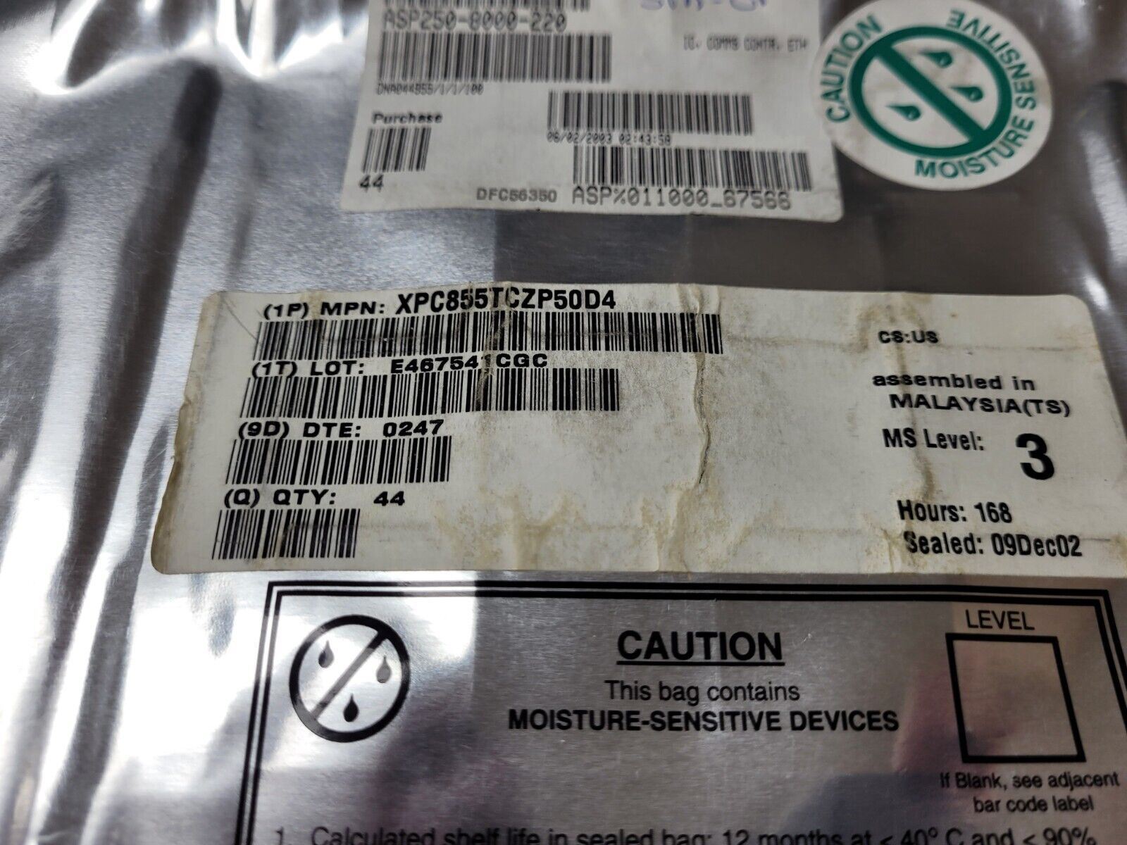 (1 PC) XPC855TCZP50D4 MOT RISC Microprocessor, 32-Bit, 50MHz, CMOS, PBGA357