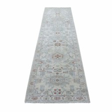 2'7"x9'7" Ivory Washed Out Peshawar Organic Wool Hand Knotted Runner Rug R55026