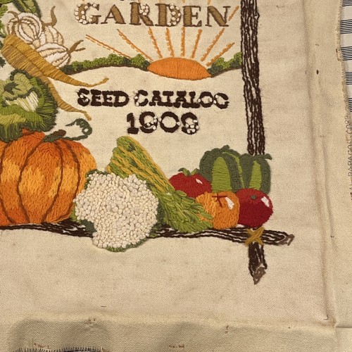 Vtg Completed Crewel Embroidery Seed Catalog Vegetables Country Unframed 16x20" - Picture 5 of 11