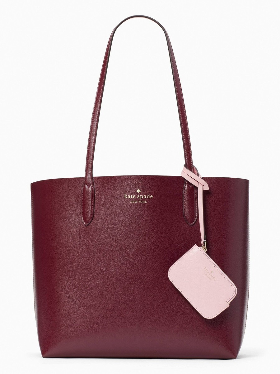 New Kate Spade Ava Reversible Tote with Pouch Double Faced Leather Deep  Berry