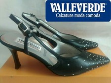 VALLEVERDE women's black rhinestone leather neckline shoe MADE IN ITALY No. 37 or 40 New