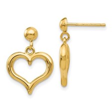 14k Yellow Gold Gold Polished Heart Post Dangle Earrings