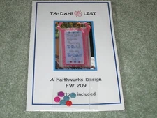 NEW & RARE A FAITHWURKS DESIGN "TA-DAH! LIST"  CROSS STITCH CHART PACK & BUTTONS
