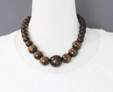 Dark Brown wood necklace bead big chunky beaded  18-19.5" long necklace wooden