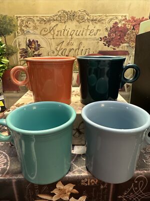 (4) Fiesta/Fiestaware Tom & Jerry Mugs- O Ring Handles-Different Colors-Nice!!