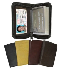Genuine Leather Plastic Business Card Insert Pocket Organizer Zip Around Wallet 