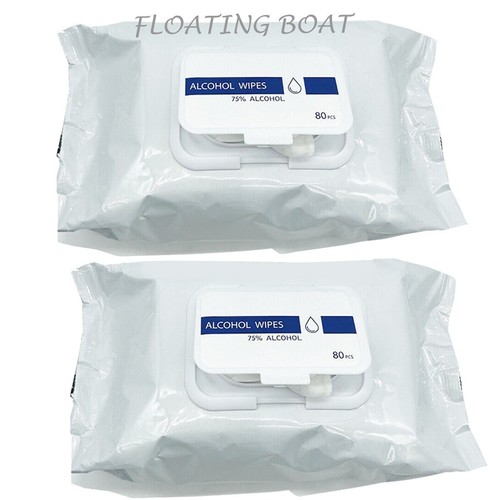 2 x 75% Alcohol Clean Wet Wipes 160 Large Sheets (2x80) , Resealable, Healthcare - Afbeelding 1 van 3