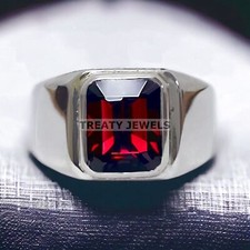 Garnet Emerald Cut Gemstone With 925 Sterling Silver Ring For Men's 670