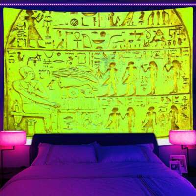 Medieval Egypt Wall Art Blacklight Poster UV Reactive Tapestry Wall Hanging