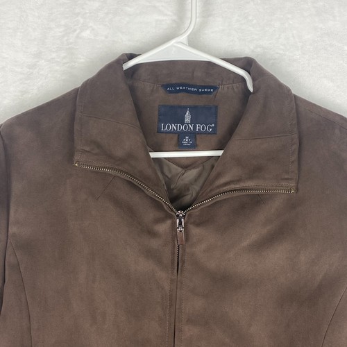 London Fog Jacket Womens Medium Petite Brown All Weather Suede Pockets Full Zip - Picture 4 of 16