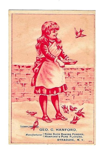 carta commerciale c1890 Geo. C. Hanford, Nessuno di questi lievito in polvere, ragazza, uccellini - Foto 1 di 2