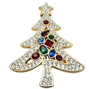 Authentic Swarvoski Swan Hallmark 2001 Christmas Tree Brooch Pin Crystal Gold Plated