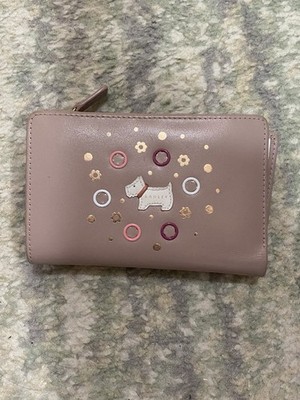 Radley London Scottie Dog Pink Polka Dot Flowers Leather Bifold Zip Wallet