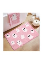 Pink Ghost Bath Mat Soft Halloween Bathroom Shaggy Plush Microfiber Rug 17"x 24"