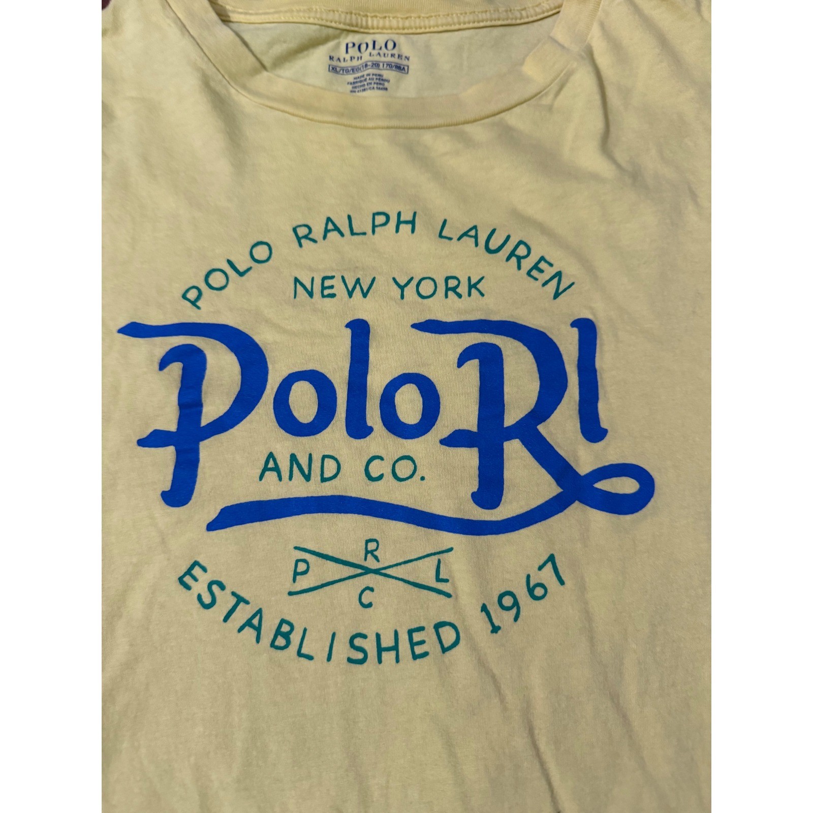 Polo Ralph Lauren Boys XL 18-20 Yellow Graphic Logo T-Shirt Short Sleeve Tee