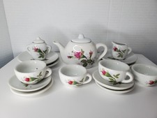 Miniature 17 Pc VTG Porcelain Tea Set Rose