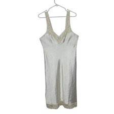 Vintage Christian Dior Chemise Women Medium Ivory Satin Lace Lingerie Slip Dress