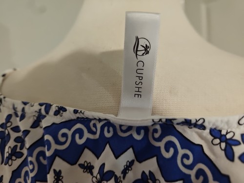Cupshe Swim Coverup ärmellos Viskose 22"x47" Pullover hoher Seitenschlitz blau/weiß - Bild 9 von 12