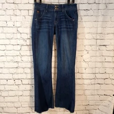 Hudson Signature Midrise Bootcut Collin Flap Raw Hem Dark Blue Jeans Size 27