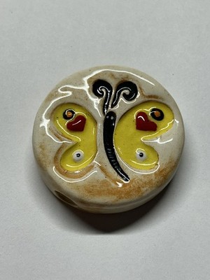 BOGART CERAMIC SMOKE STONE EMBOSSED BUTTERFLY YELLOW GLAZED KILN FIRED USA MADE