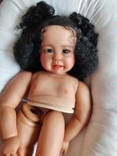 28in Brown Skin Girl Reborn Doll Kits Toddler Baby Painted Hand-Rooted Afro Hair