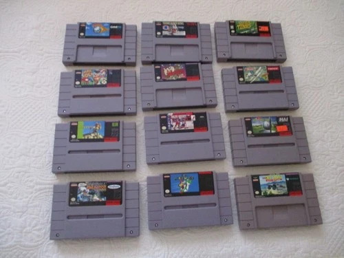 12 Super Nintendo (SNES) Games - Cartridges Only - Mario World; Tecmo SB -Tested