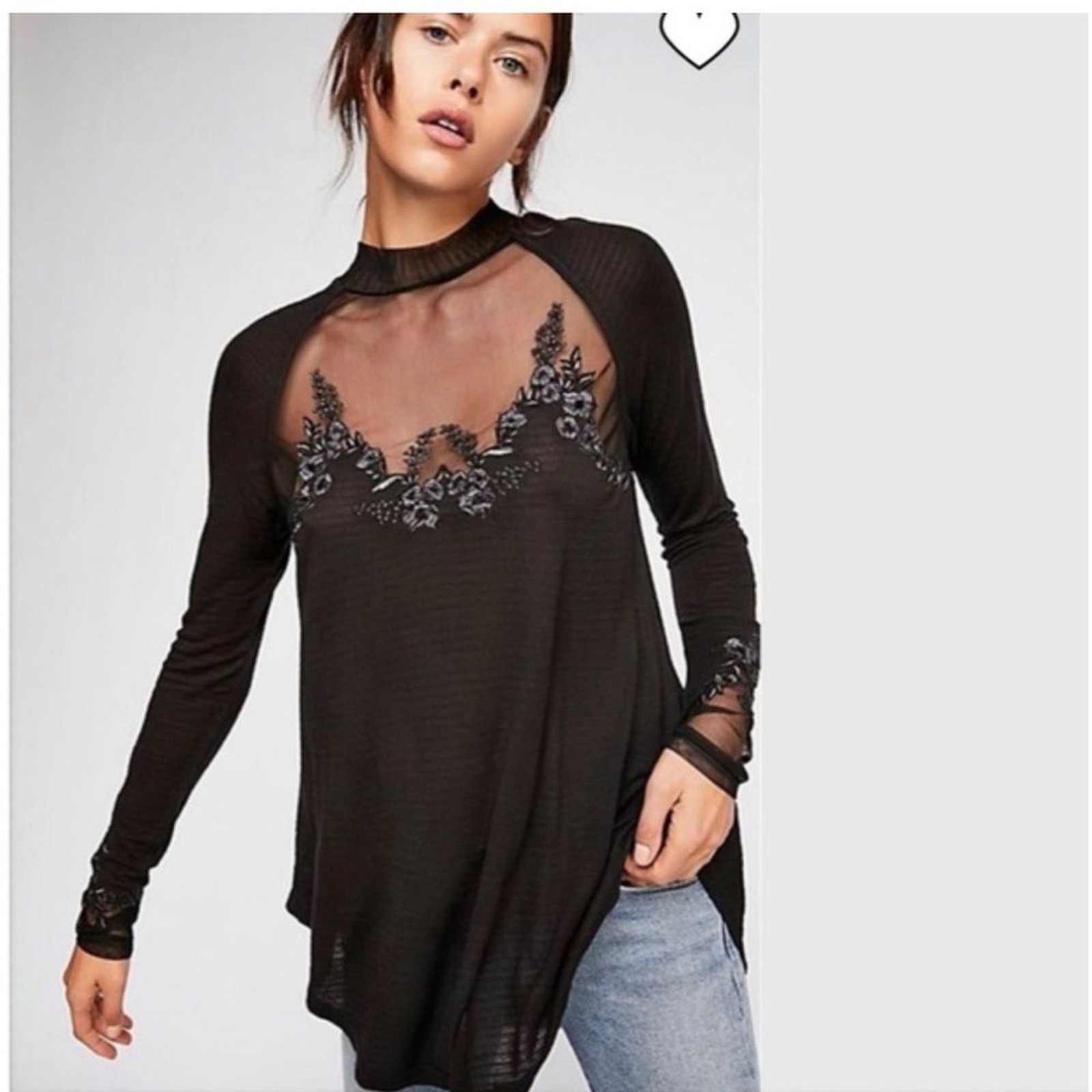 Free People Saheli Embroidered Mesh Top NWT Floral gothic whimsygoth coquette
