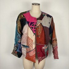 Vintage Sacred Threads Boho Patchwork Embroidered Button up Womens Jacket Small